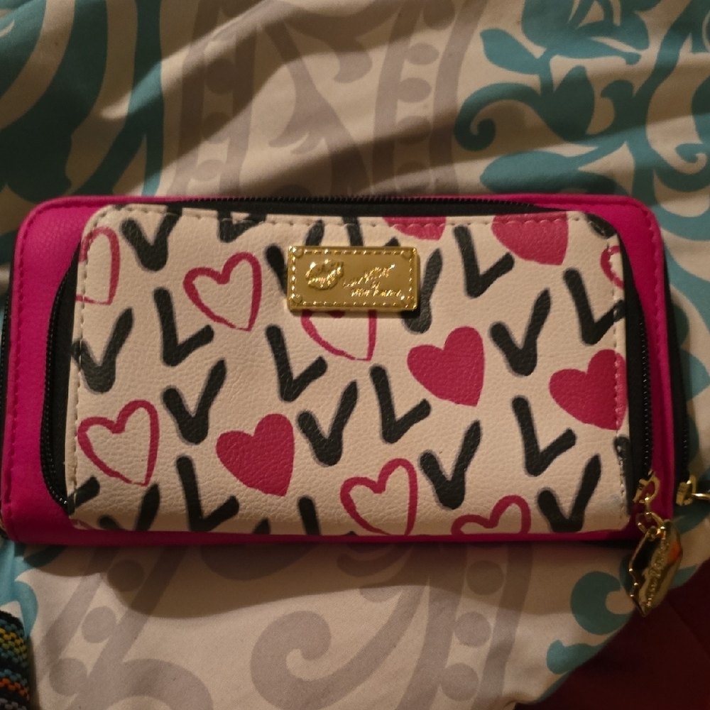 Betsey Johnson Pink and White Heart Wallet